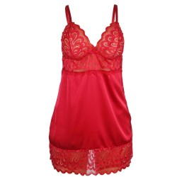 babydoll en satin avec dentelle rouge l-xl