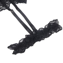 teddy avec jarretière avec détail dentelle et bandes noir s-m