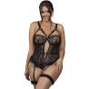 teddy avec jarretière avec détail dentelle et bandes noir l-xl