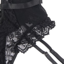 teddy avec jarretière avec détail dentelle et bandes noir l-xl