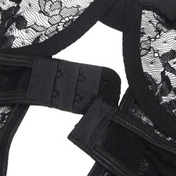 teddy avec jarretière avec détail dentelle et bandes noir l-xl