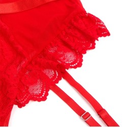 teddy avec jarretière avec détail dentelle et bandes rouge s-m