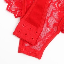 teddy avec jarretière avec détail dentelle et bandes rouge s-m