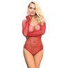 952303 body shiny grill avec épaules dénudées manches longues rouge taille unique