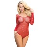 952303 body shiny grill avec épaules dénudées manches longues rouge taille unique