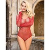 952303 body shiny grill avec épaules dénudées manches longues rouge taille unique