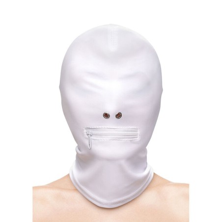 fetish & fashion capuche bouche fermée à fermeture éclair nylon blanc