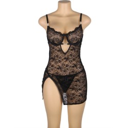 954185 babydoll en dentelle à bretelles réglables noire s-m