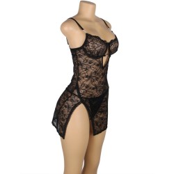954185 babydoll en dentelle à bretelles réglables noire s-m