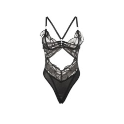 955212 body transparent avec dentelle creuse noire s-m