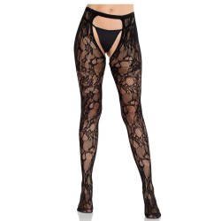 bas en dentelle rose avec dos ouvert noir