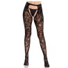bas en dentelle rose avec dos ouvert noir