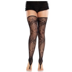 bas sans pieds en dentelle florale noir