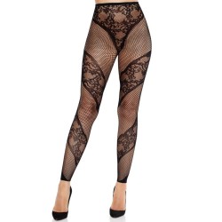 collants sans pieds en dentelle et transparents noirs