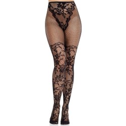 bas en dentelle dahlia avec détail en filet noir