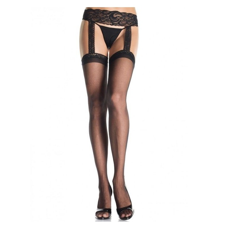 outlet - bas noir avec jarratière en dentelle