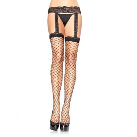 bas résille avec jarratière en dentelle noire