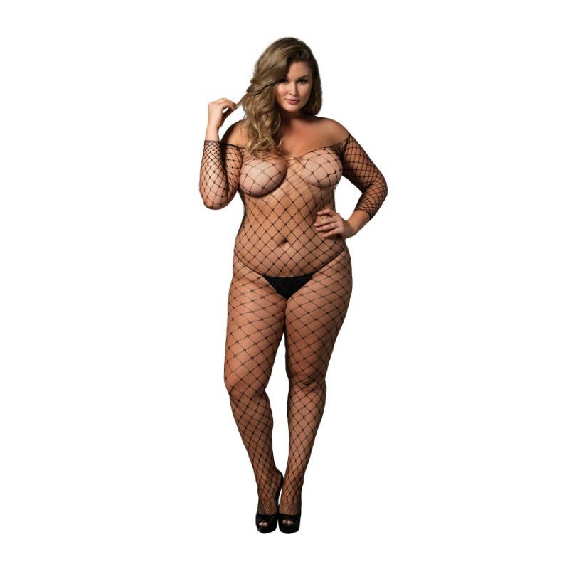 bodystocking  épaules dénudées noir grande taille