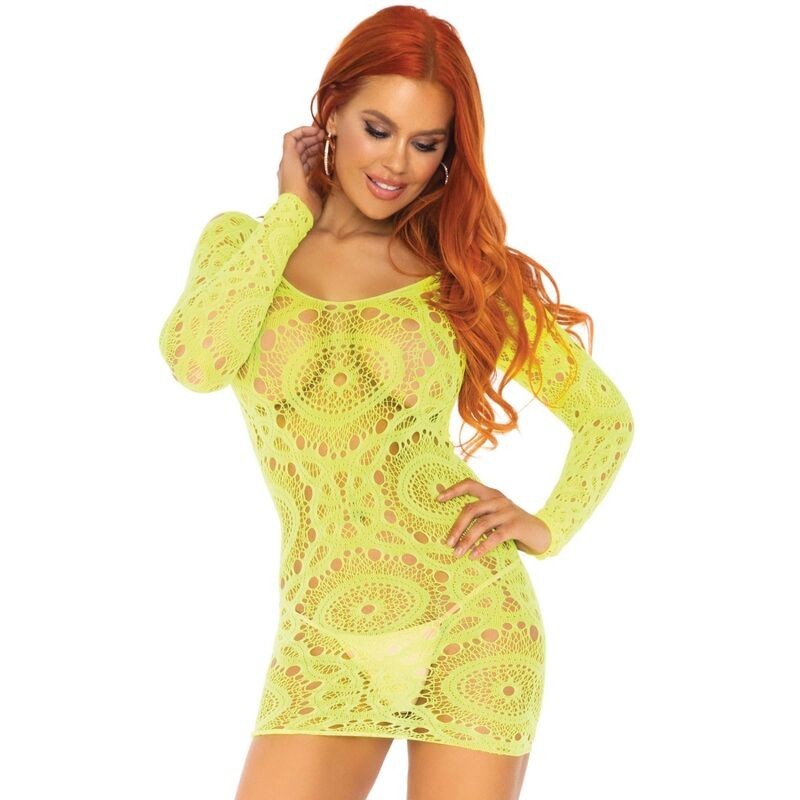 mini robe en dentelle crochet manches longues néon taille unique mini robe en dentelle crochet manches longues néon taille unique