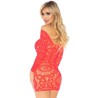 robe mini à manches longues en dentelle au crochet rouge taille unique
