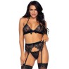 ensemble trois pièces top, porte-jarretelles et g-string l
