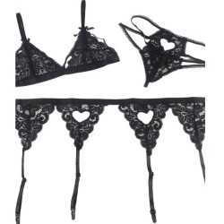 set ensemble trois pièces soutien-gorge + porte-jarretelle + string l-xl