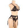 set ensemble trois pièces soutien-gorge + porte-jarretelle + string l-xl