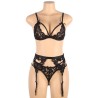 set ensemble trois pièces soutien-gorge + porte-jarretelle + string l-xl