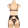 set ensemble trois pièces soutien-gorge + porte-jarretelle + string l-xl