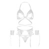 ensemble quatre pièces soutien-gorge, string, porte-jarretelles et poignets taille unique - blanc