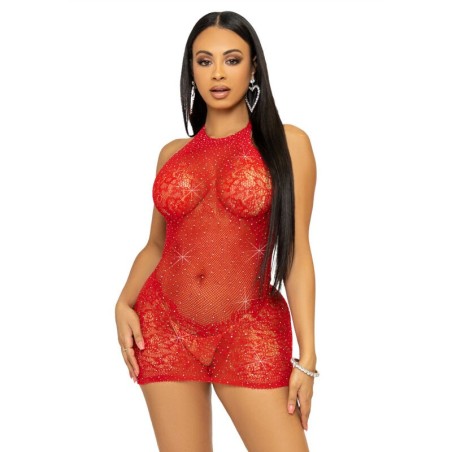 rhinestone halter mini robe taille unique - rouge