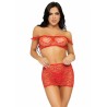 ensemble trois pièces top, mini-jupe et string taille unique - rouge