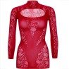 mini robe avec dentelle manches longues rouge