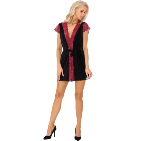 kumiko lc 90428 robe de chambre + culotte noir l-xl