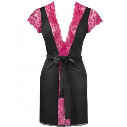 kumiko lc 90428 robe de chambre + culotte noir l-xl
