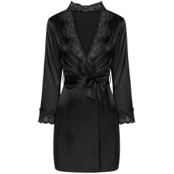 jacqueline lc 90249 robe de chambre + chemise + culotte noir l-xl