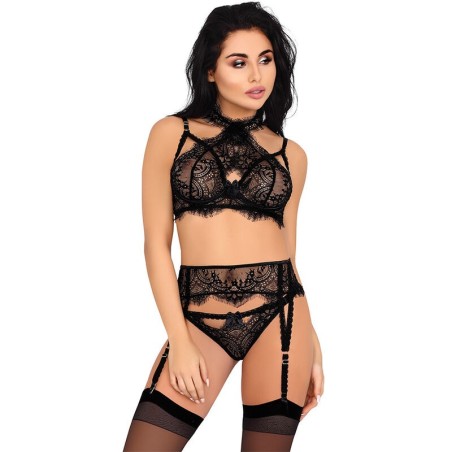majalesa lc 90526 soutien-gorge + jarretière + culotte noir l-xl