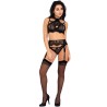majalesa lc 90526 soutien-gorge + jarretière + culotte noir l-xl