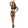 pojzon lc 90670 soutien-gorge + porte-jarretelles + bas + culotte noir l-xl