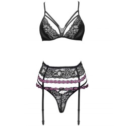 snehana lc 90443 soutien-gorge + jarretière + culotte noir l-xl