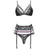 snehana lc 90443 soutien-gorge + jarretière + culotte noir l-xl