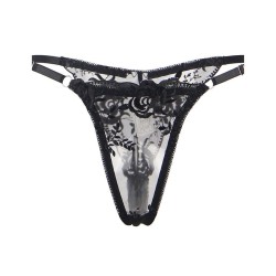 ensemble 3 pièces soutien-gorge + string + jarretière imprimé floral noir s-m