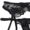 ensemble 3 pièces soutien-gorge + string + jarretière imprimé floral noir s-m