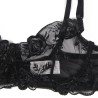 ensemble 3 pièces soutien-gorge + string + jarretière imprimé floral noir s-m