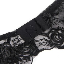 ensemble 3 pièces soutien-gorge + string + jarretière imprimé floral noir s-m