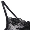 ensemble 3 pièces soutien-gorge + string + jarretière imprimé floral noir s-m