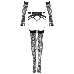 ensemble nemalia jarretière + bas + gants noir