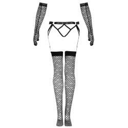 ensemble nemalia jarretière + bas + gants noir