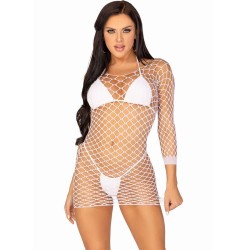 robe en filet à manches longues blanc taille unique