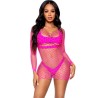 robe en filet à manches longues fuchsia taille unique